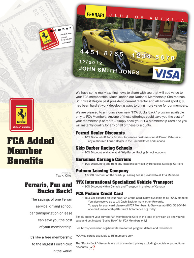 Ferrari Club of America Buck Back Member Benefits